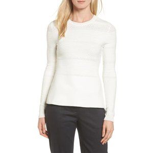 NWT BOSS Hugo Boss Funda Mixed Stitch Long Sleeve Sweater Open White XL